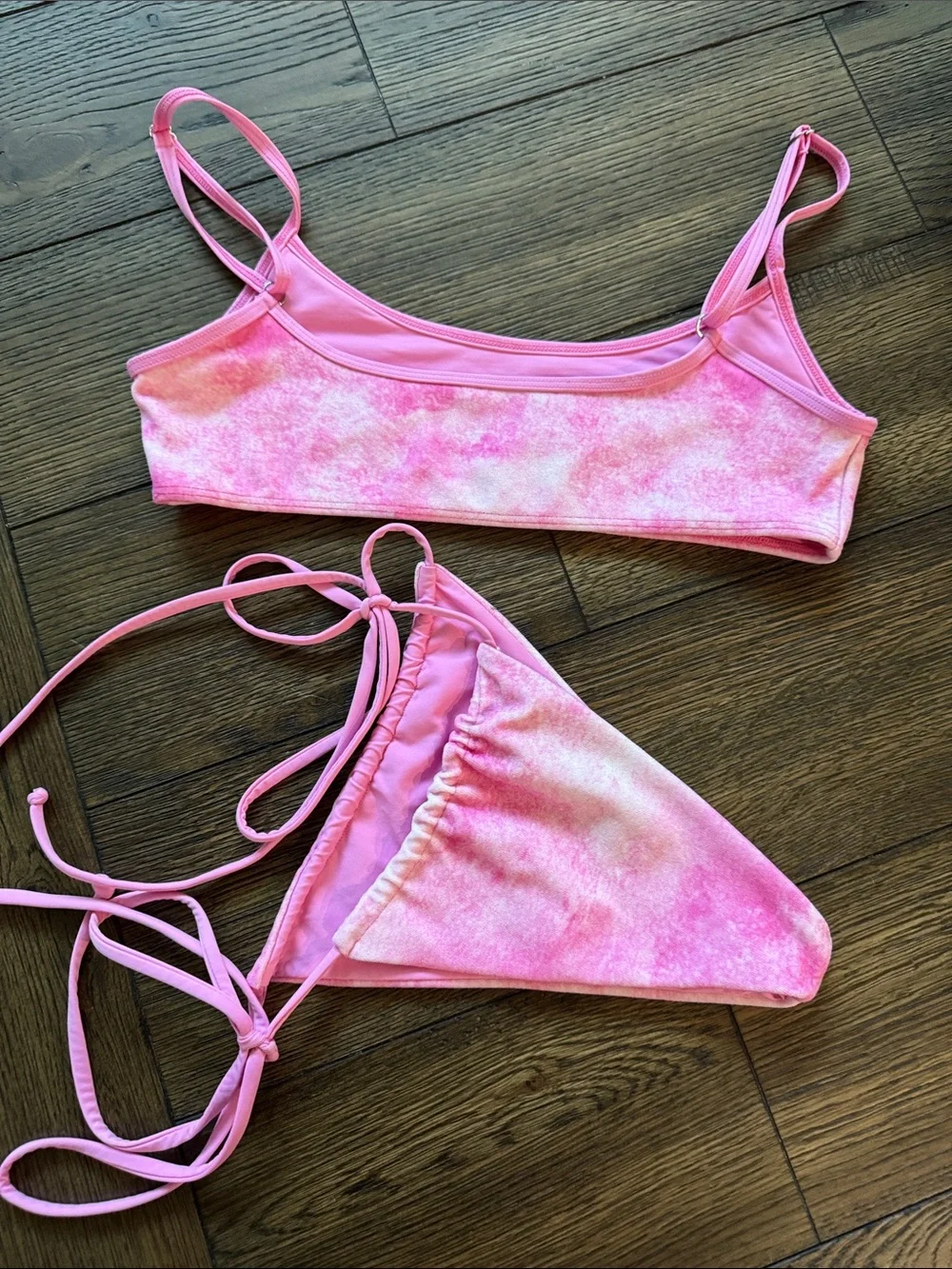 Frankies Bikinis Rhinestone Top & Side Tie Bottom Set  Pink Size Med MWOT